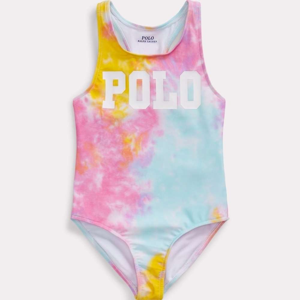 NWOT Polo Ralph Lauren Girls Logo Ombré One Piece Swimsuit Tie-Dye $65 Sz 16 XL